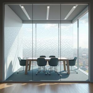 Mampara de cristal en oficina de Bilbao con vinilo esmerilado: privacidad y diseño