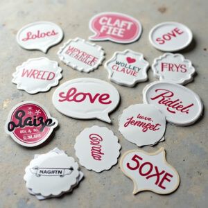Surtido de pegatinas personalizadas de vinilo para comercios en cantabria con diferentes formas y diseños