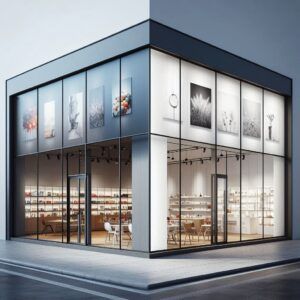 Escaparate decorado con vinilo impreso de diseño llamativo